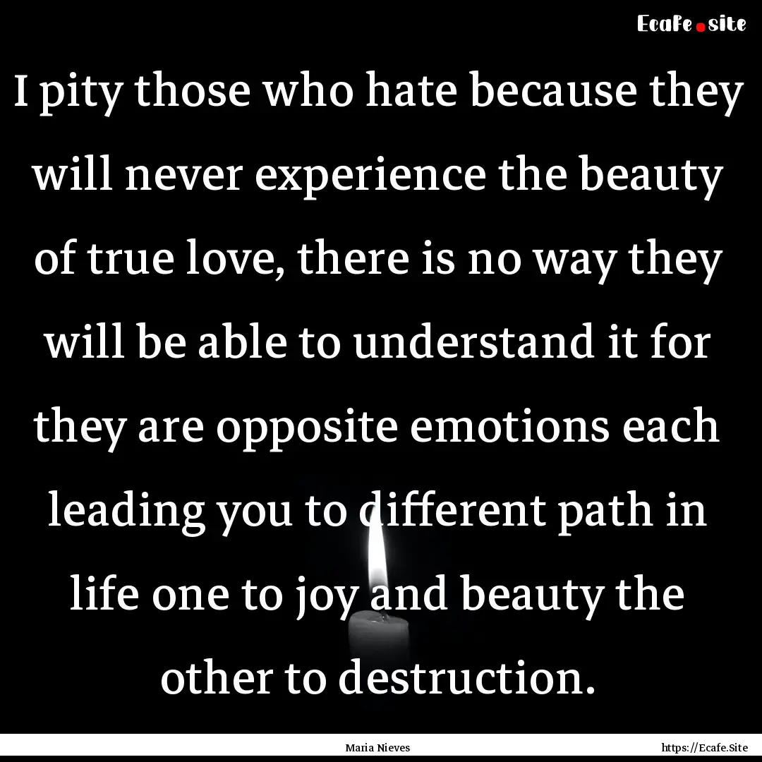 I pity those who hate because they will never.... : Quote by Maria Nieves