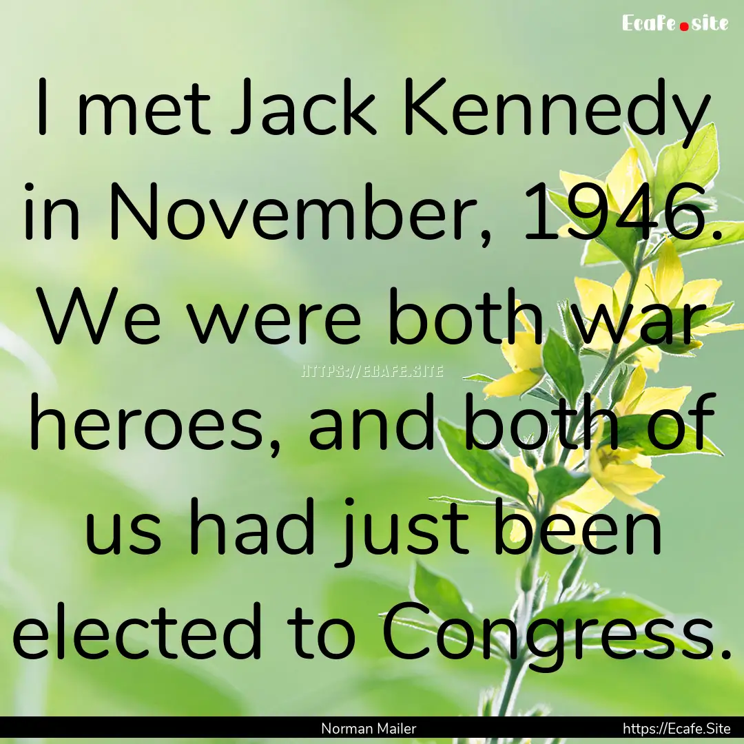 I met Jack Kennedy in November, 1946. We.... : Quote by Norman Mailer