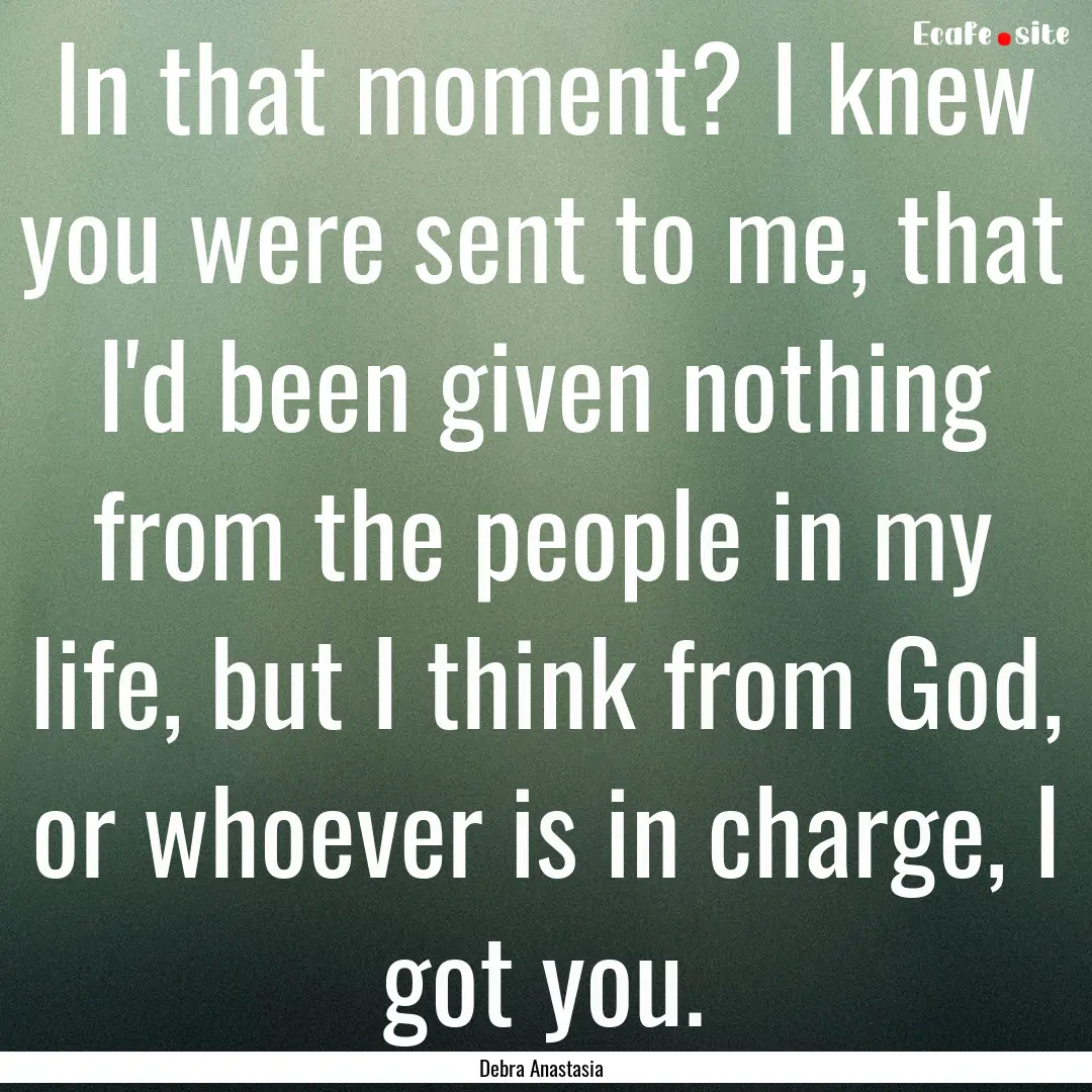 In that moment? I knew you were sent to me,.... : Quote by Debra Anastasia