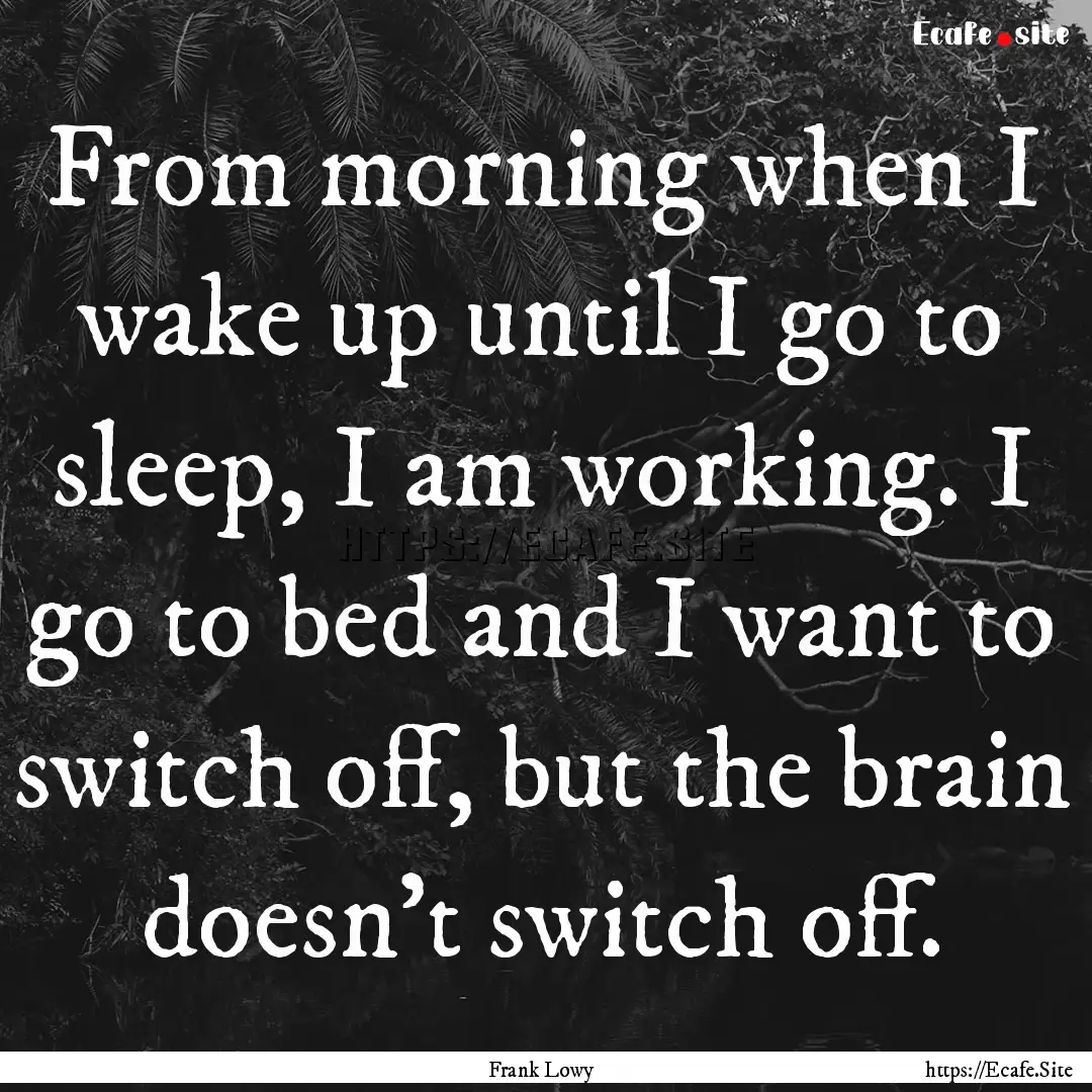 From morning when I wake up until I go to.... : Quote by Frank Lowy