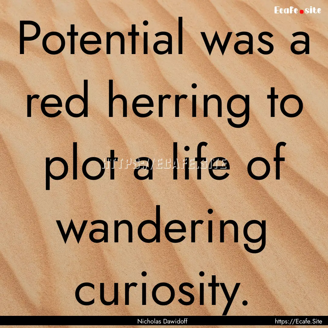 Potential was a red herring to plot a life.... : Quote by Nicholas Dawidoff