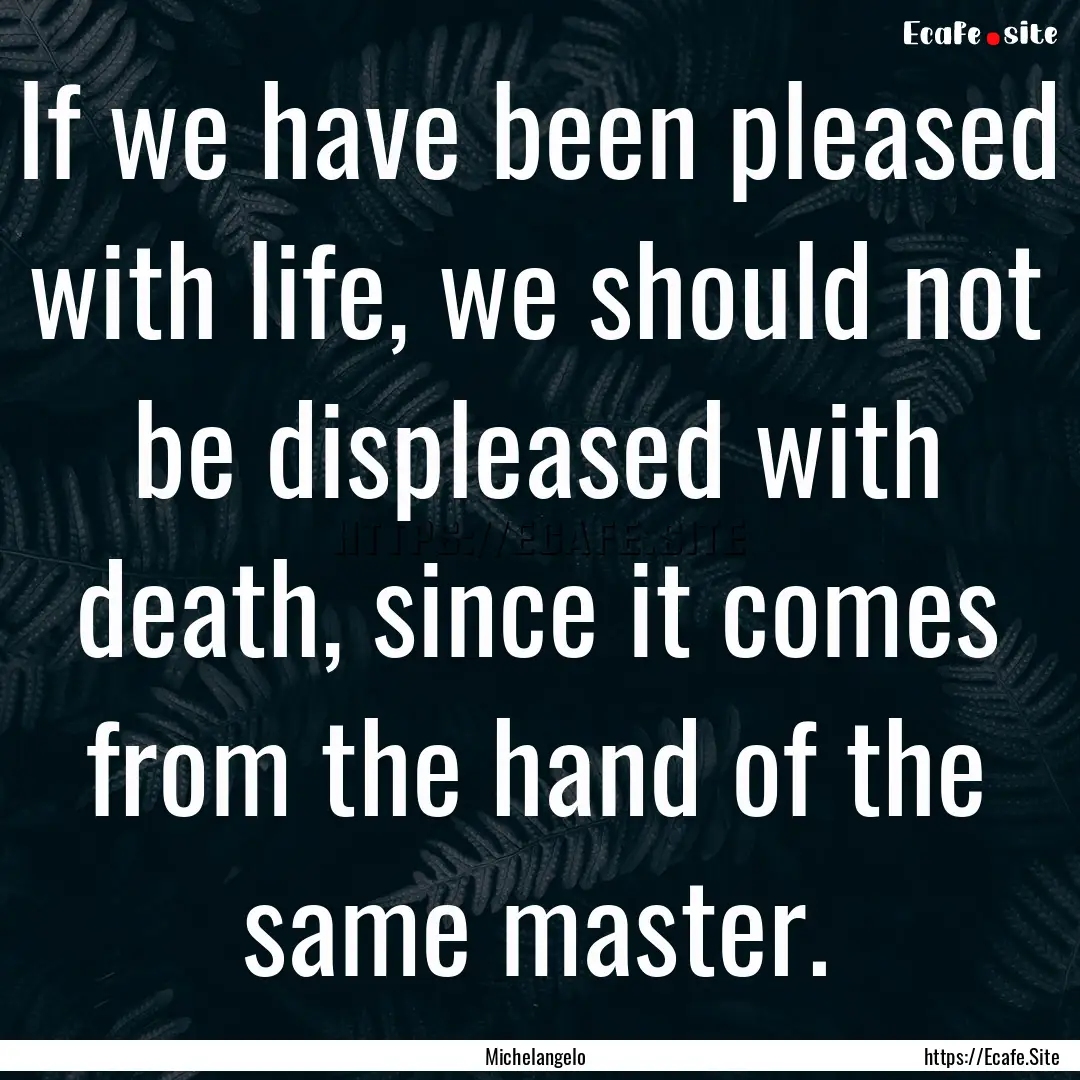 If we have been pleased with life, we should.... : Quote by Michelangelo