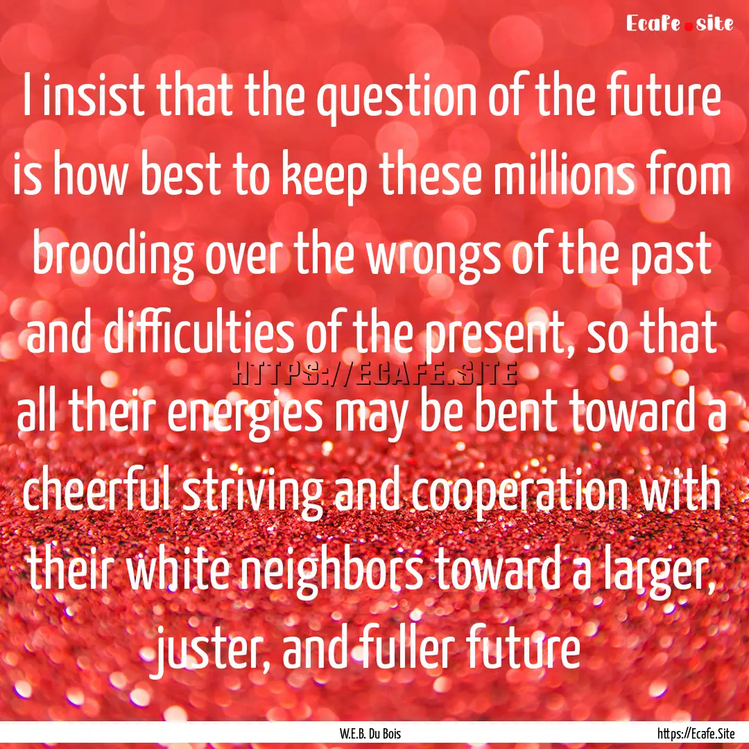 I insist that the question of the future.... : Quote by W.E.B. Du Bois