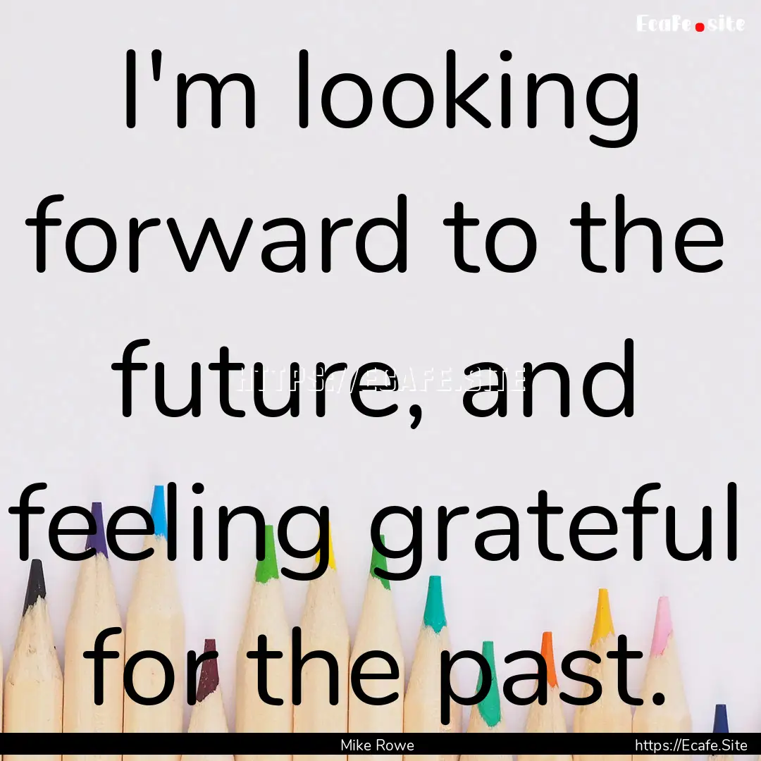 I'm looking forward to the future, and feeling.... : Quote by Mike Rowe