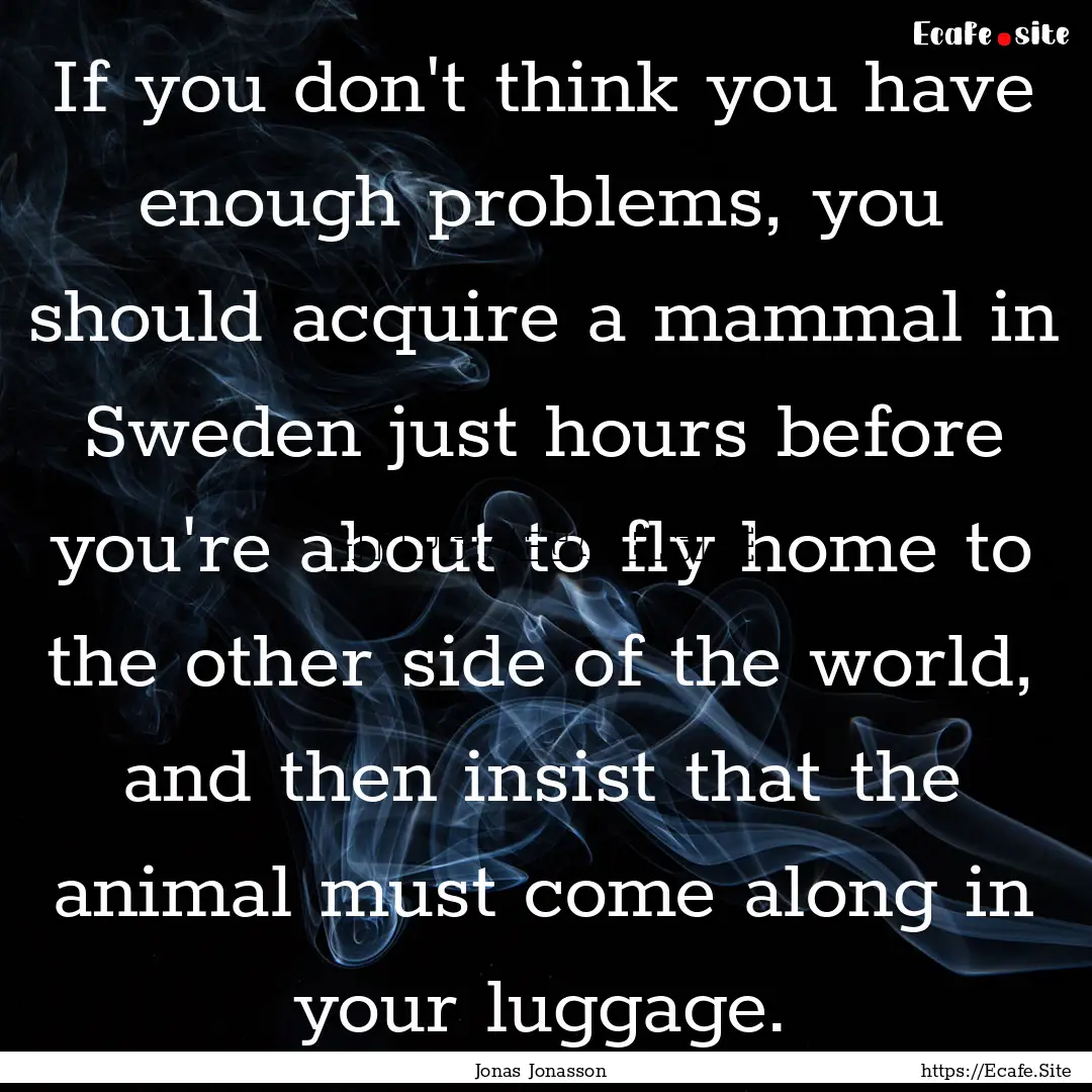 If you don't think you have enough problems,.... : Quote by Jonas Jonasson