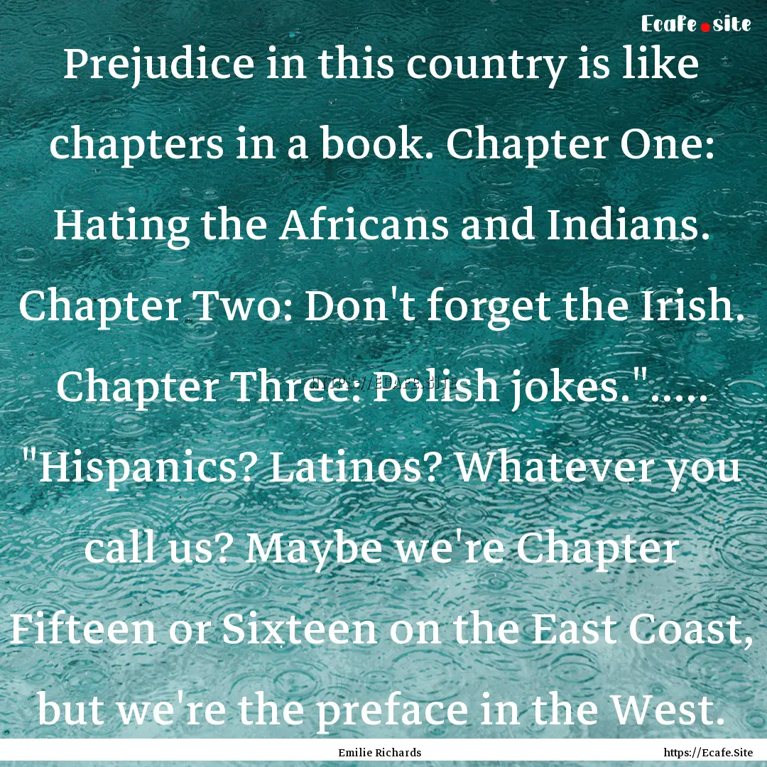 Prejudice in this country is like chapters.... : Quote by Emilie Richards