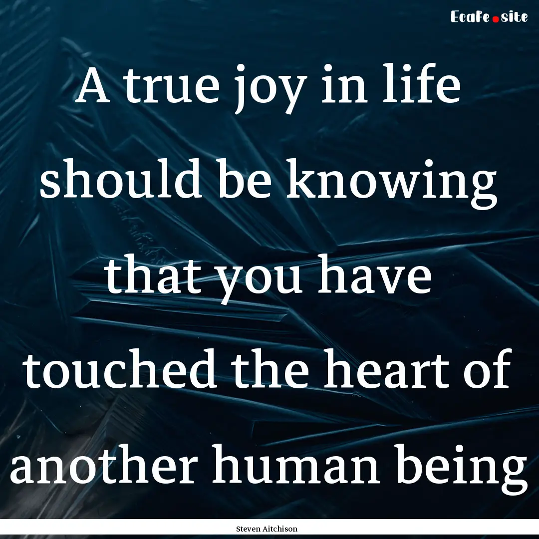 A true joy in life should be knowing that.... : Quote by Steven Aitchison