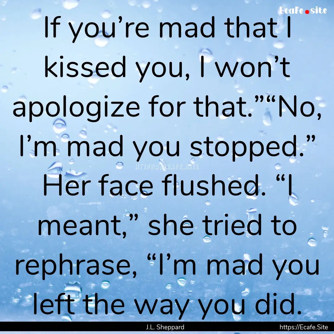 If you’re mad that I kissed you, I won’t.... : Quote by J.L. Sheppard