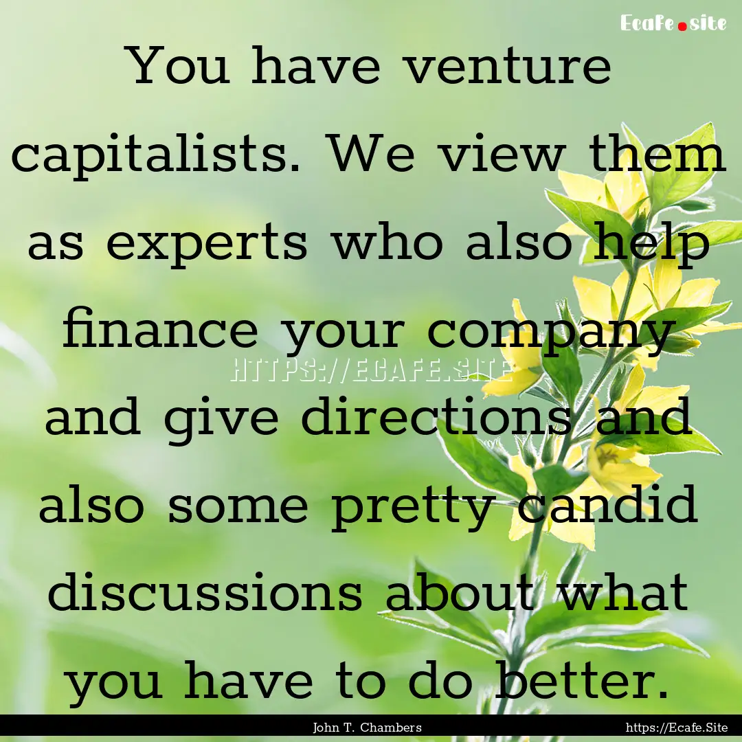 You have venture capitalists. We view them.... : Quote by John T. Chambers