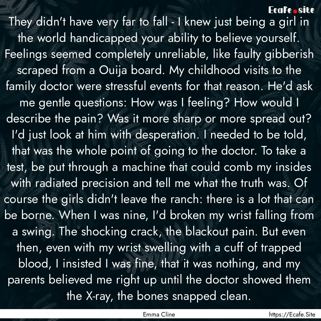 They didn't have very far to fall - I knew.... : Quote by Emma Cline