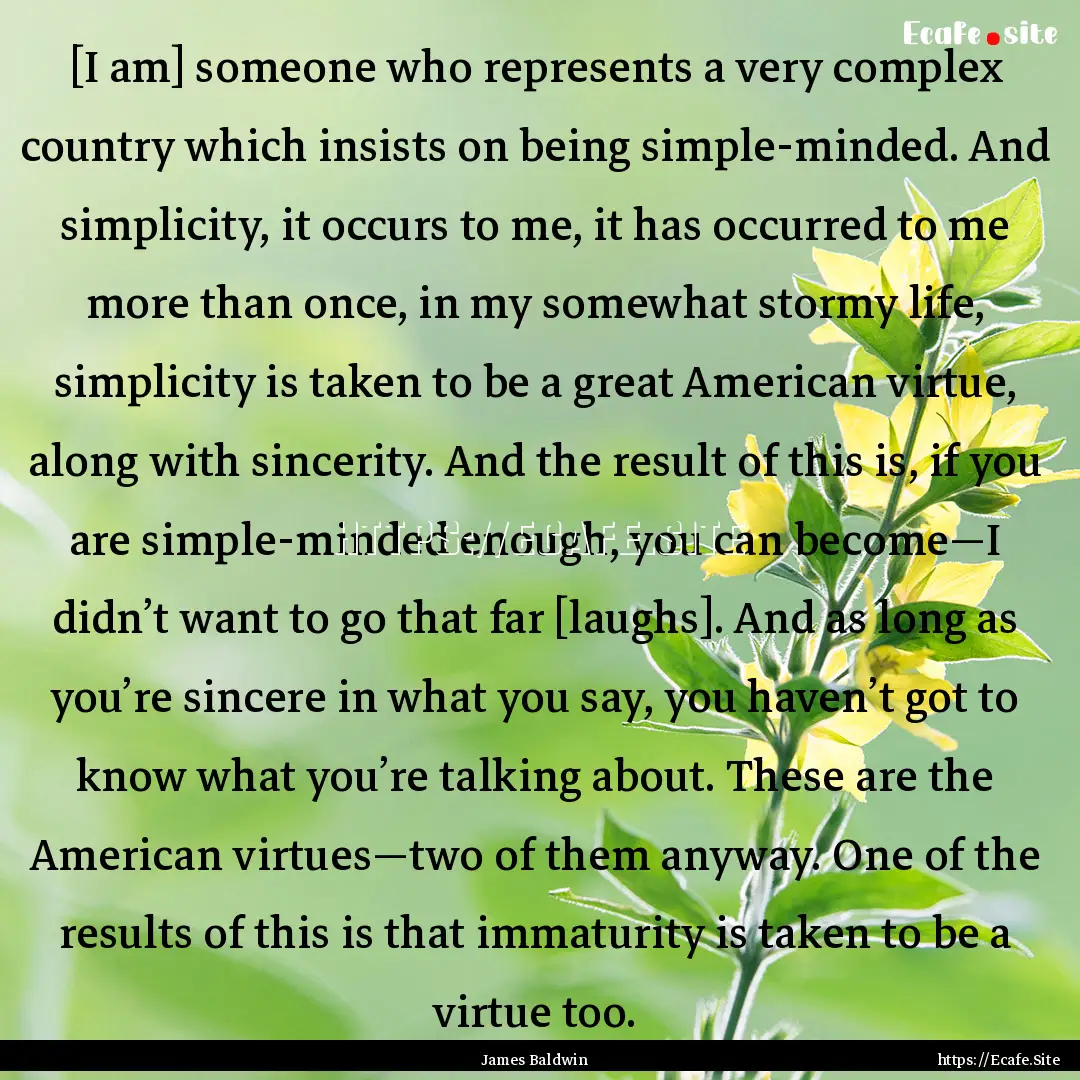 [I am] someone who represents a very complex.... : Quote by James Baldwin