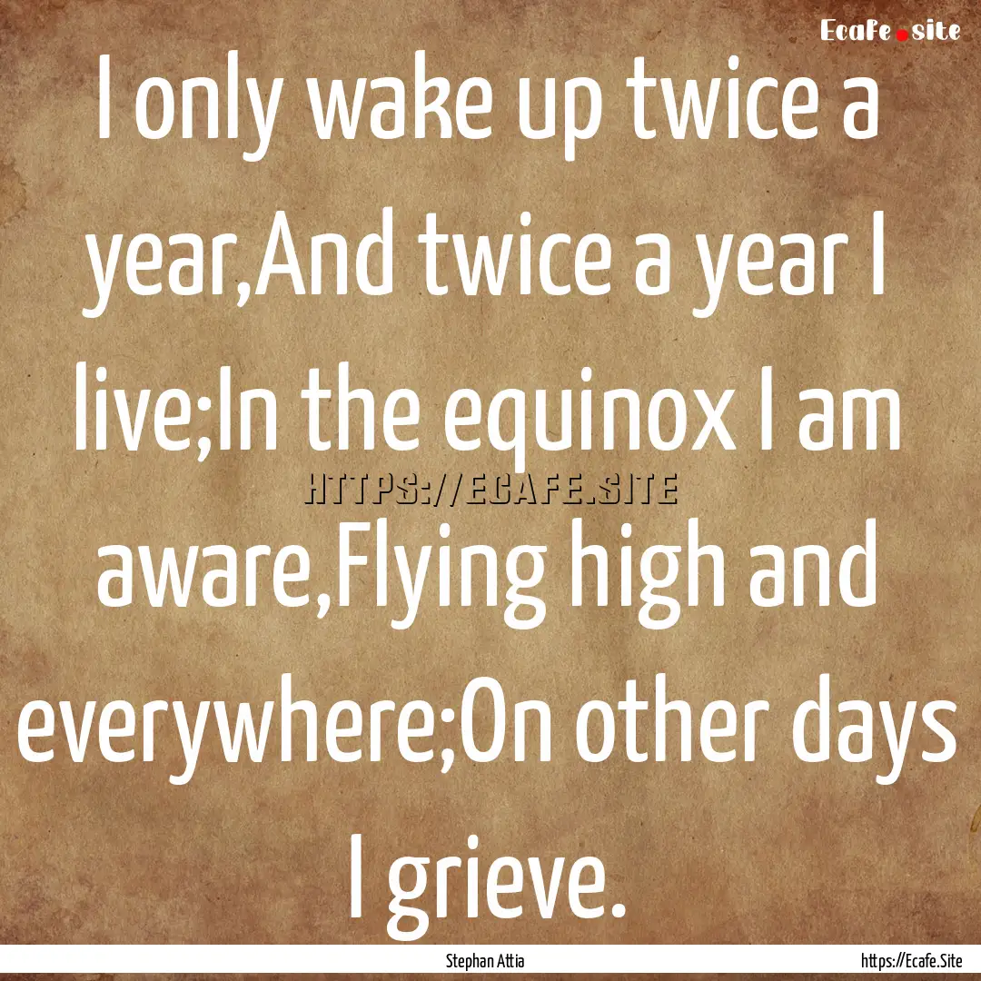 I only wake up twice a year,And twice a year.... : Quote by Stephan Attia