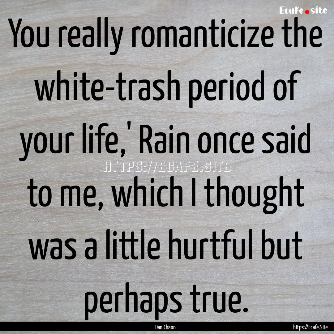 You really romanticize the white-trash period.... : Quote by Dan Chaon