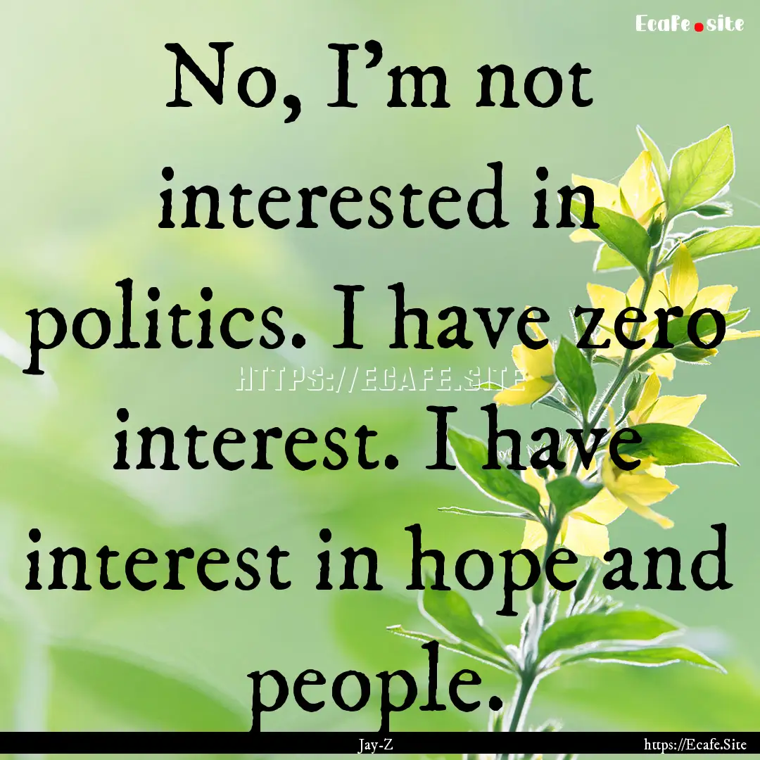 No, I'm not interested in politics. I have.... : Quote by Jay-Z