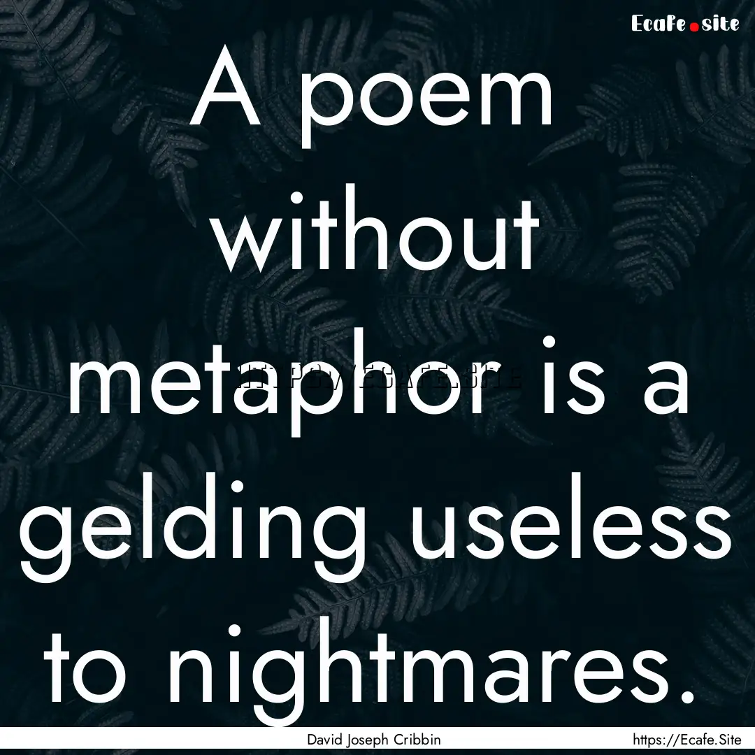 A poem without metaphor is a gelding useless.... : Quote by David Joseph Cribbin