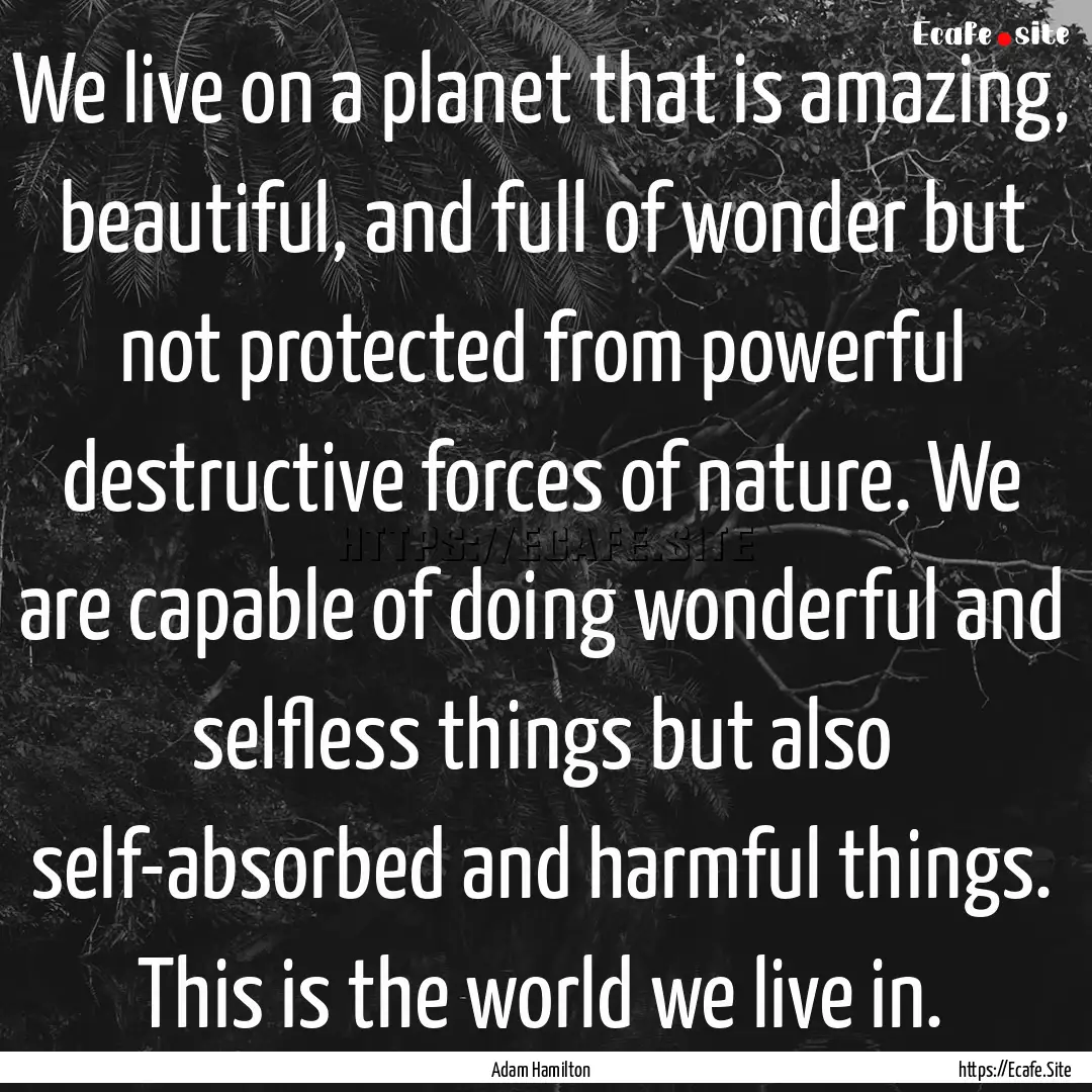 We live on a planet that is amazing, beautiful,.... : Quote by Adam Hamilton