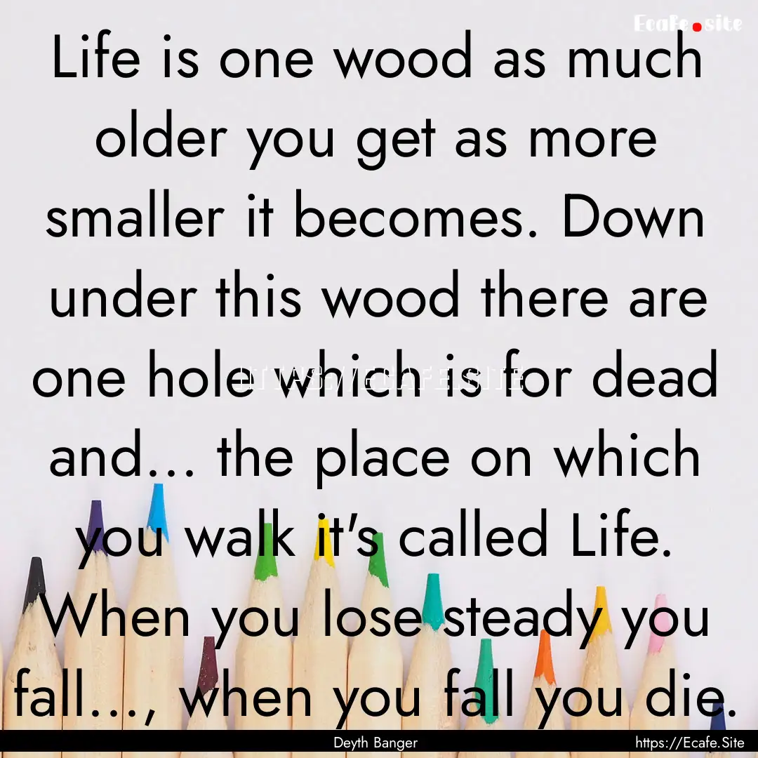 Life is one wood as much older you get as.... : Quote by Deyth Banger