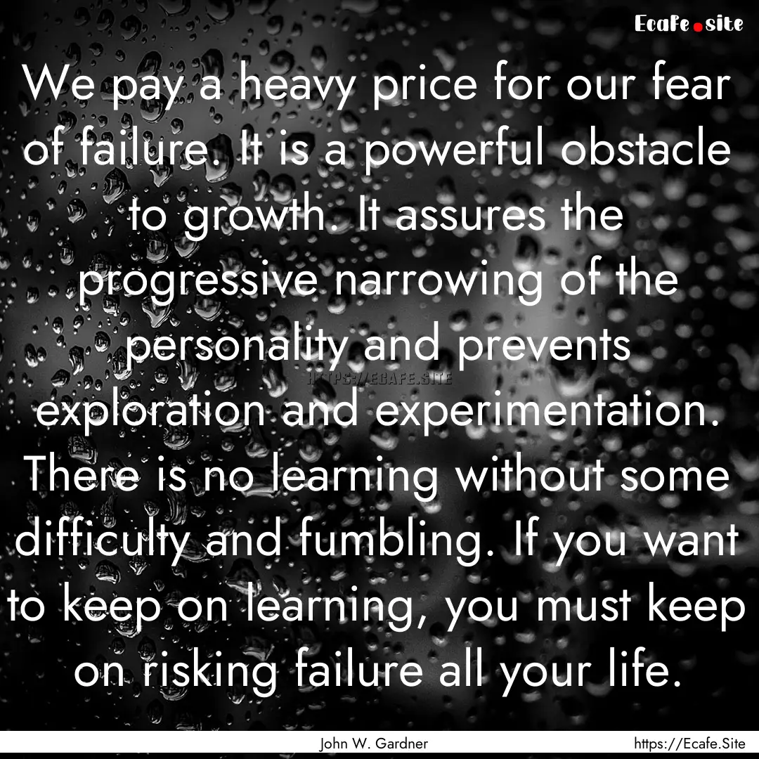 We pay a heavy price for our fear of failure..... : Quote by John W. Gardner