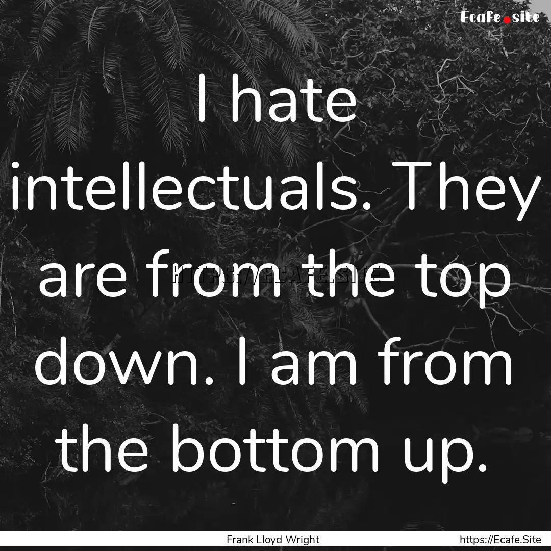 I hate intellectuals. They are from the top.... : Quote by Frank Lloyd Wright