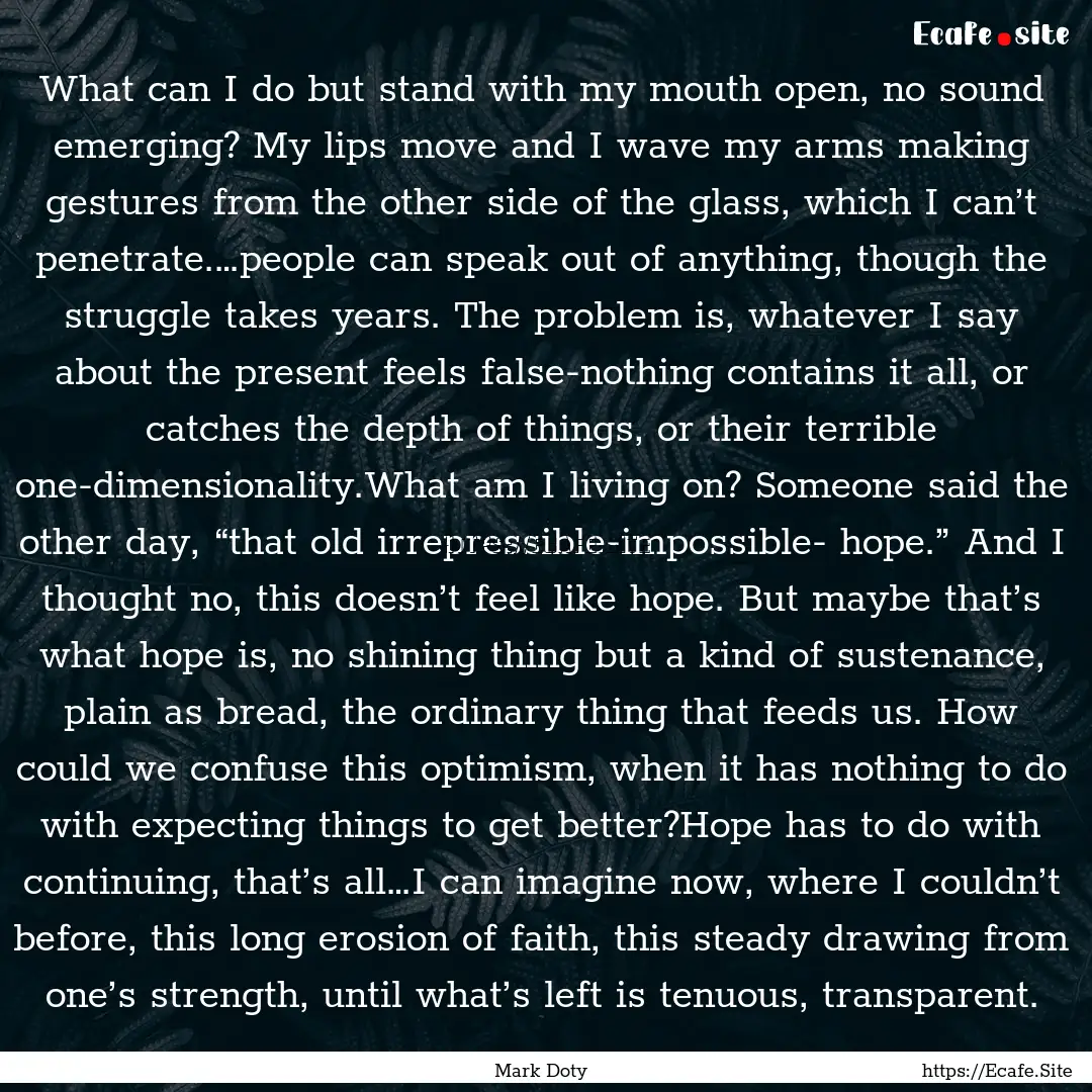 What can I do but stand with my mouth open,.... : Quote by Mark Doty