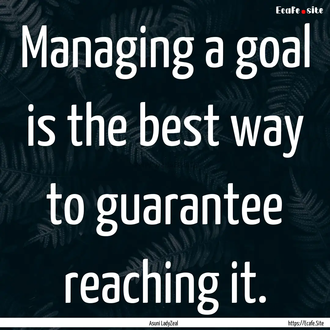 Managing a goal is the best way to guarantee.... : Quote by Asuni LadyZeal