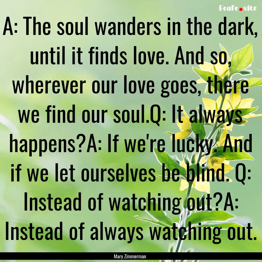 A: The soul wanders in the dark, until it.... : Quote by Mary Zimmerman