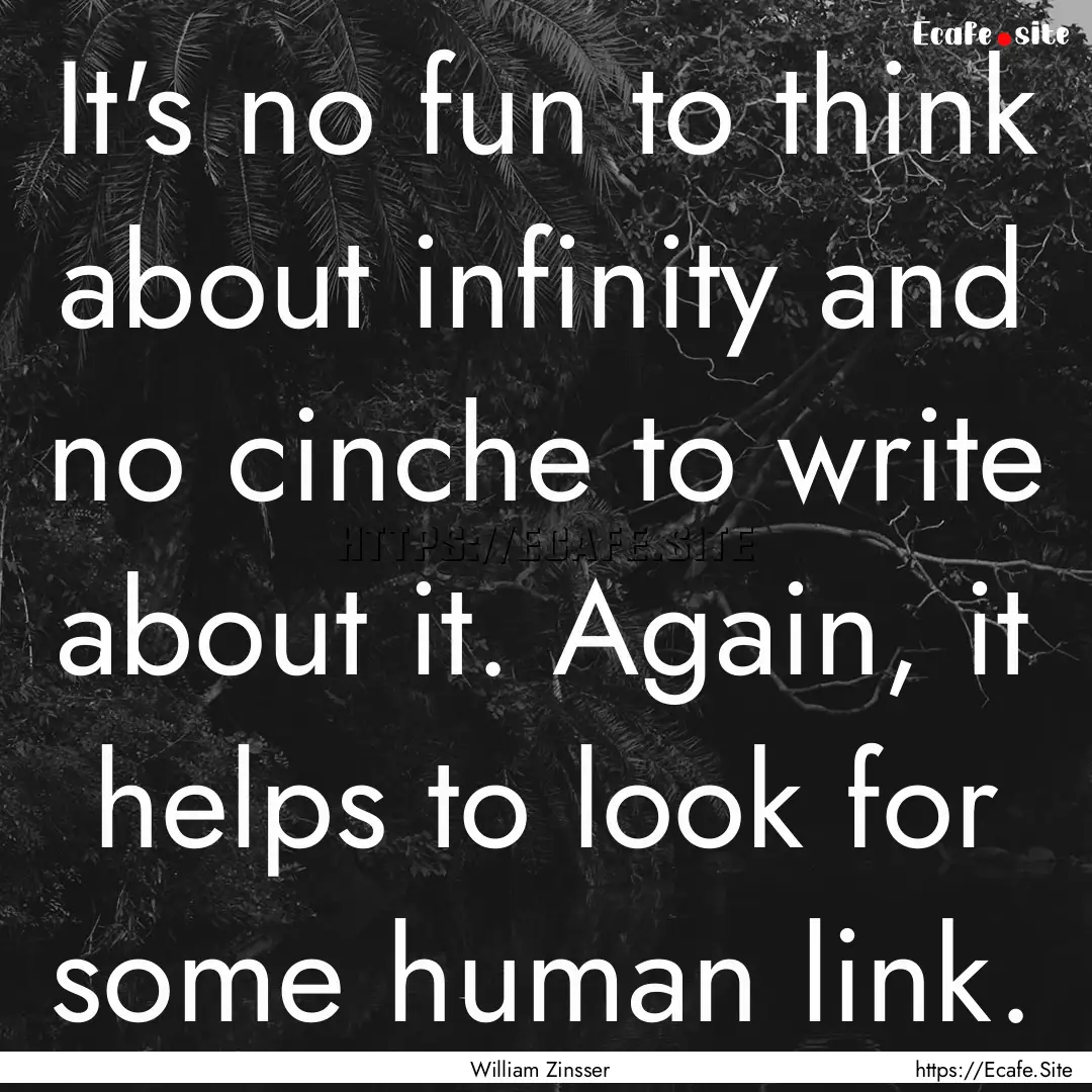 It's no fun to think about infinity and no.... : Quote by William Zinsser