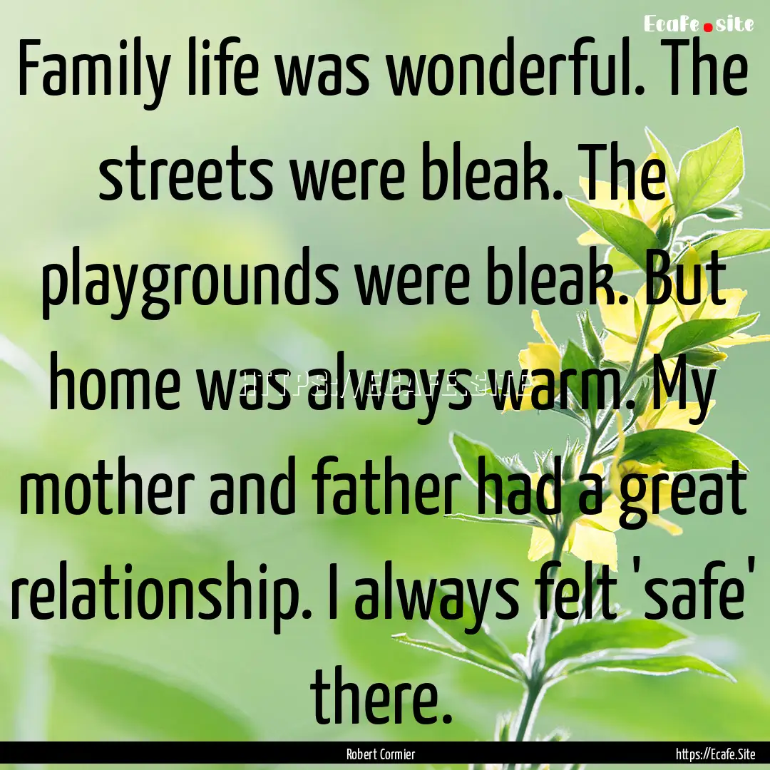 Family life was wonderful. The streets were.... : Quote by Robert Cormier