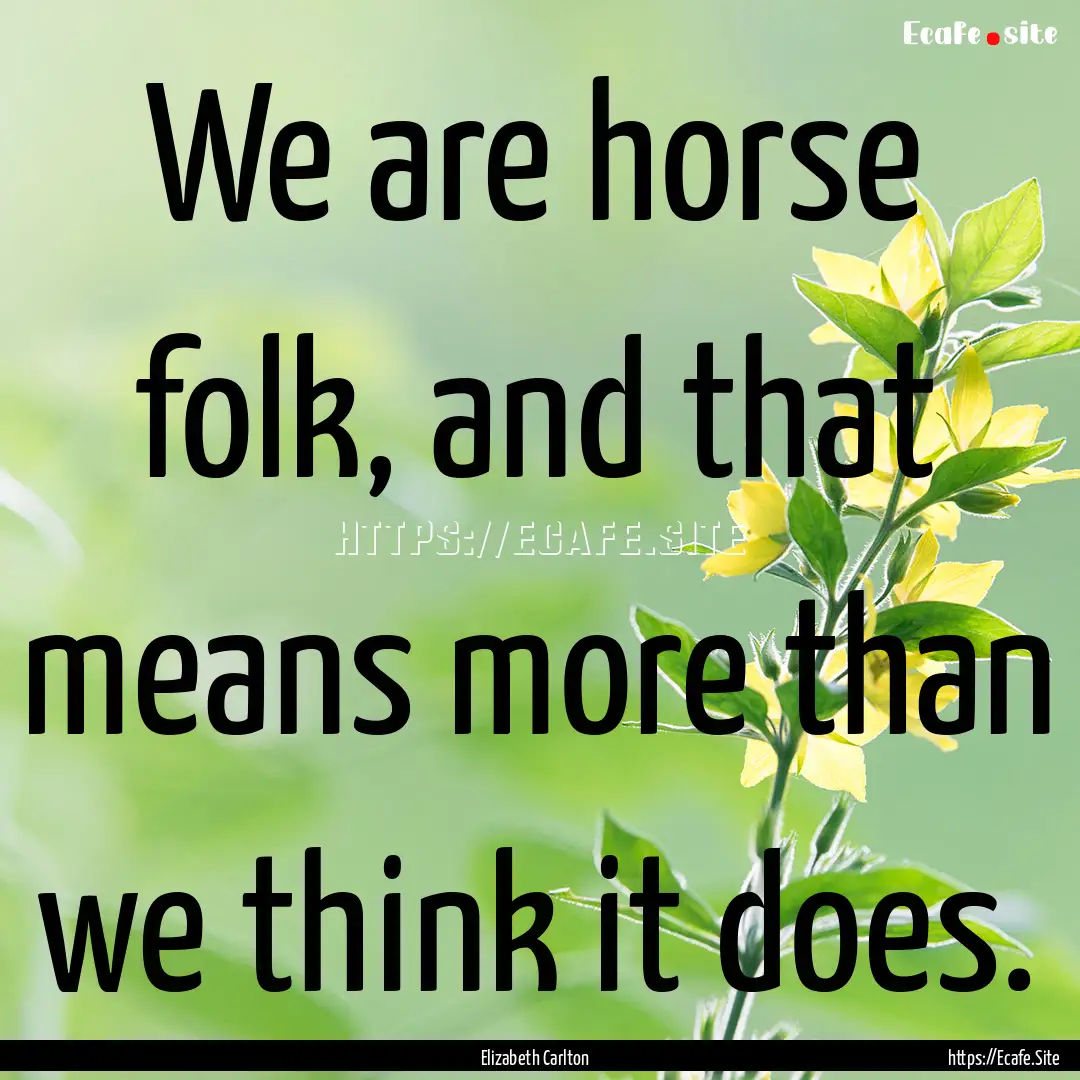 We are horse folk, and that means more than.... : Quote by Elizabeth Carlton