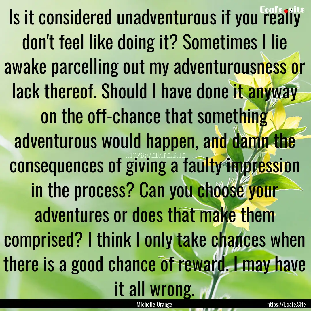 Is it considered unadventurous if you really.... : Quote by Michelle Orange