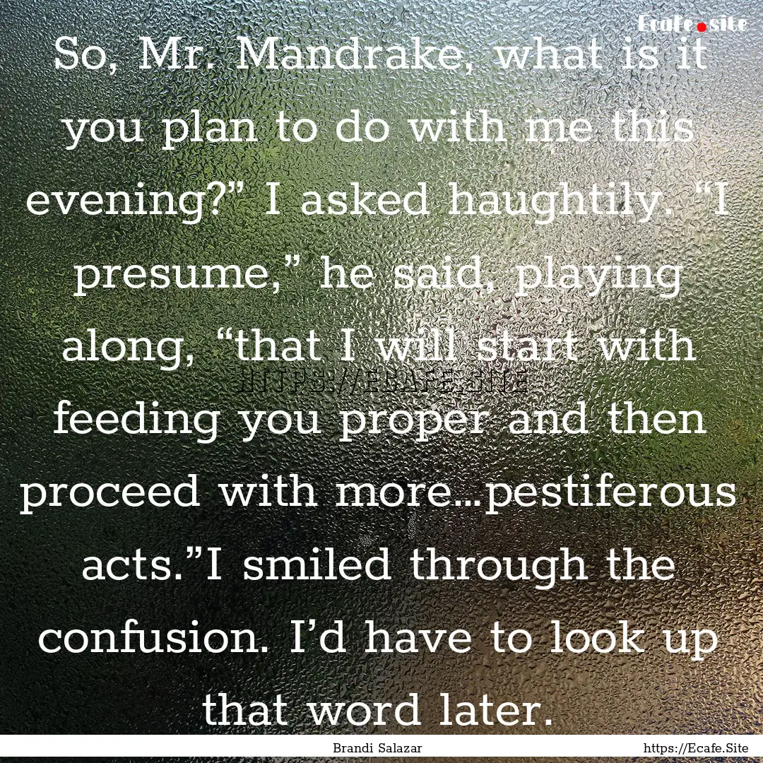 So, Mr. Mandrake, what is it you plan to.... : Quote by Brandi Salazar