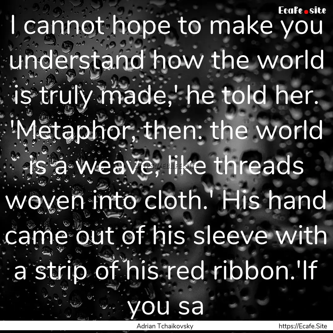 I cannot hope to make you understand how.... : Quote by Adrian Tchaikovsky