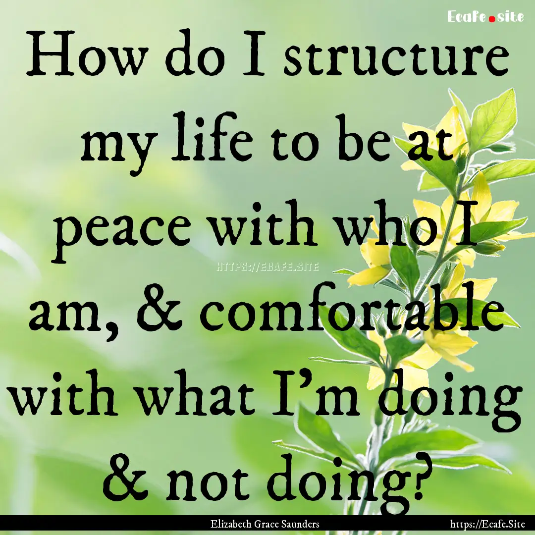 How do I structure my life to be at peace.... : Quote by Elizabeth Grace Saunders