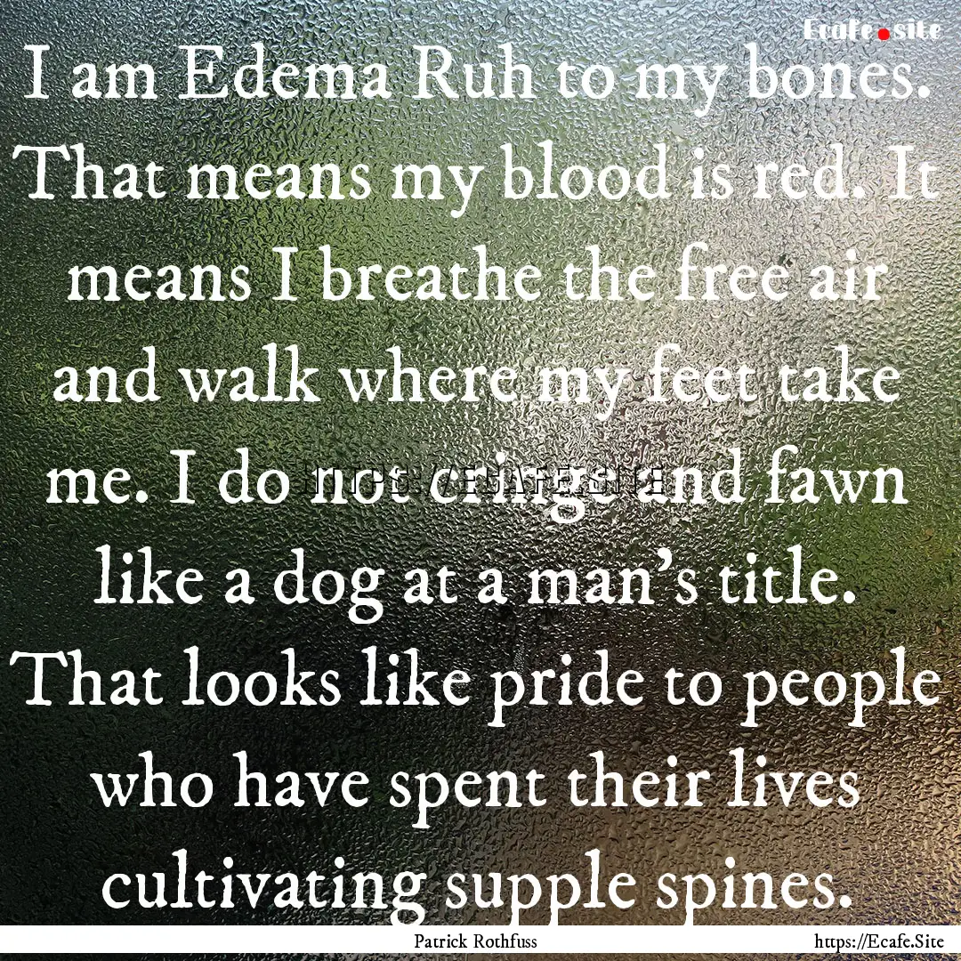 I am Edema Ruh to my bones. That means my.... : Quote by Patrick Rothfuss