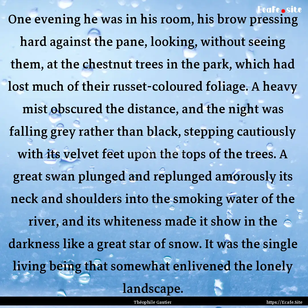 One evening he was in his room, his brow.... : Quote by Théophile Gautier