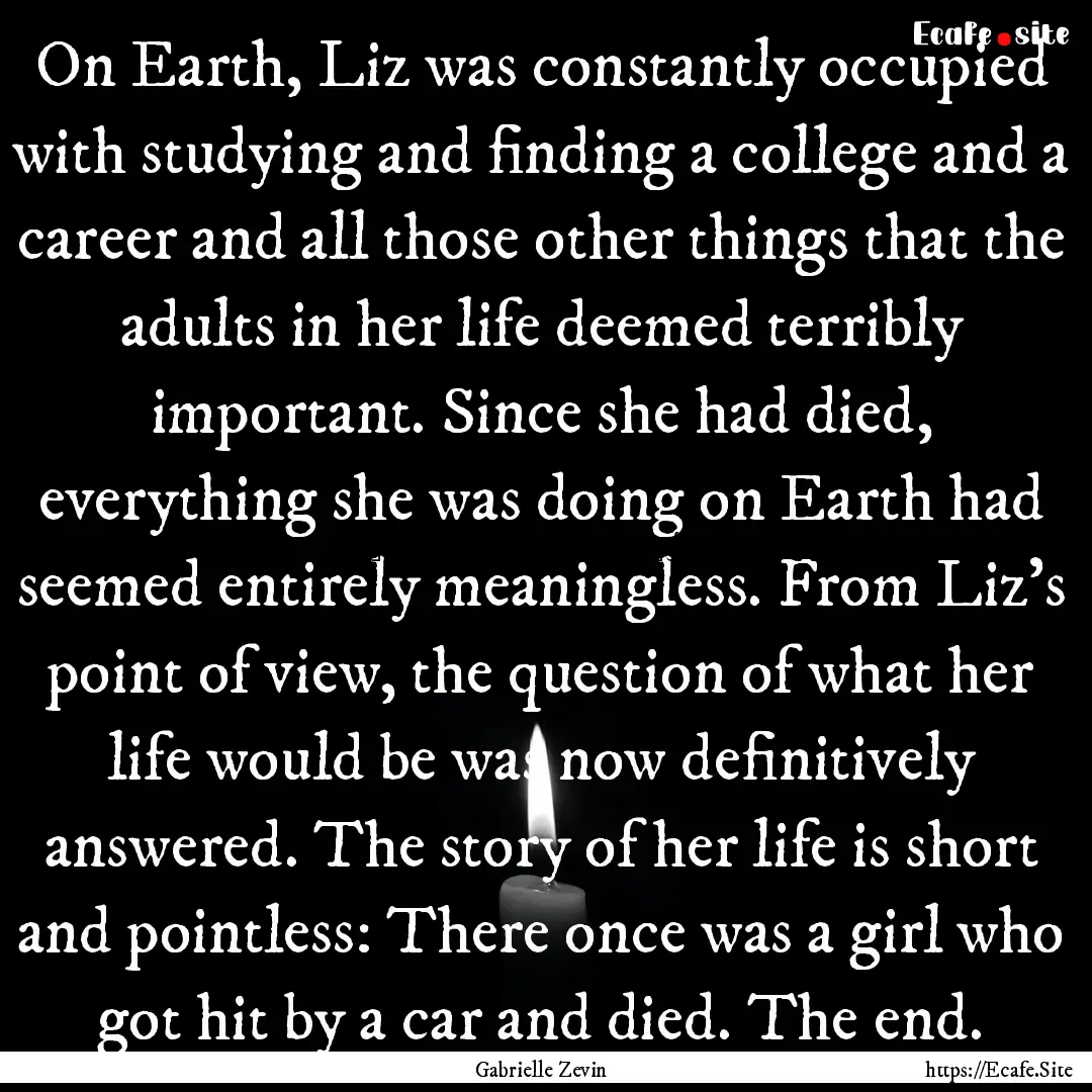 On Earth, Liz was constantly occupied with.... : Quote by Gabrielle Zevin