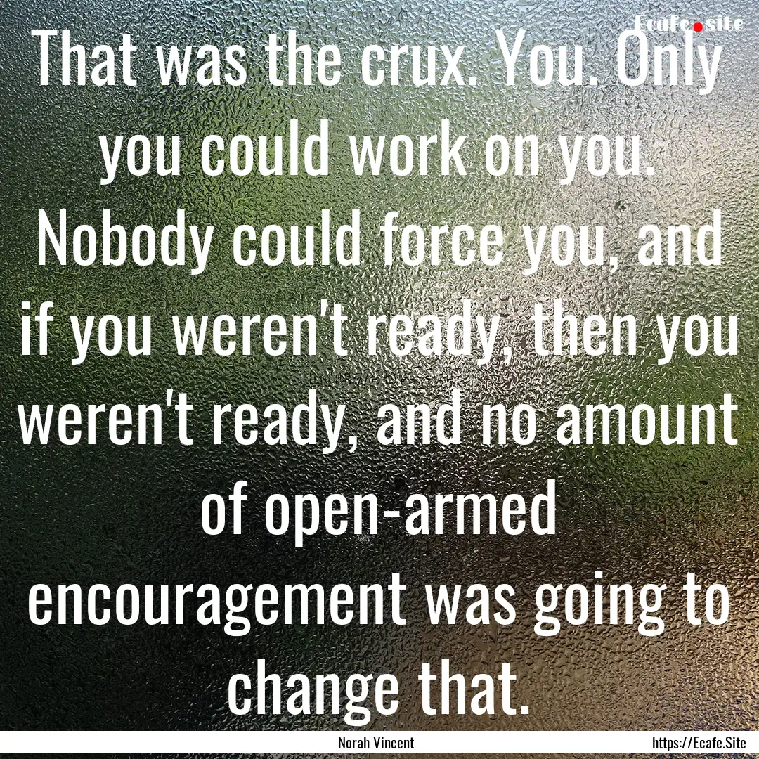 That was the crux. You. Only you could work.... : Quote by Norah Vincent