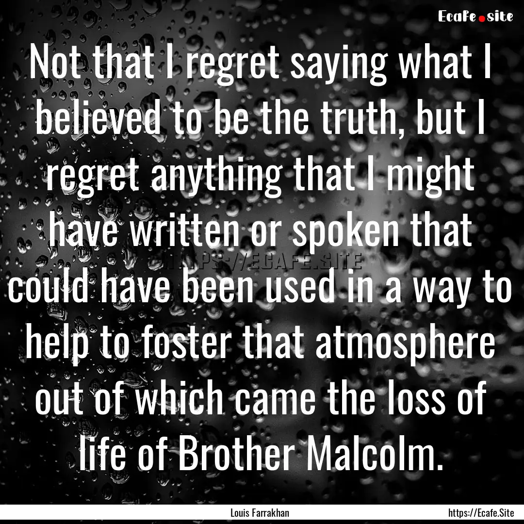 Not that I regret saying what I believed.... : Quote by Louis Farrakhan