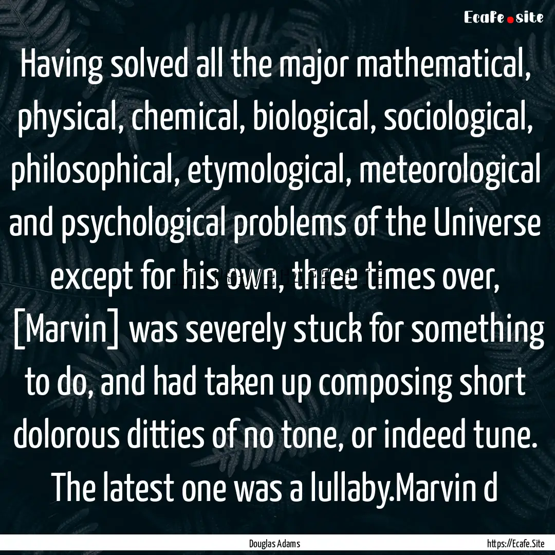 Having solved all the major mathematical,.... : Quote by Douglas Adams