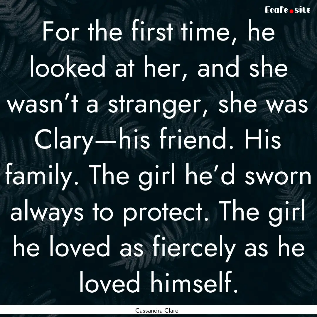 For the first time, he looked at her, and.... : Quote by Cassandra Clare