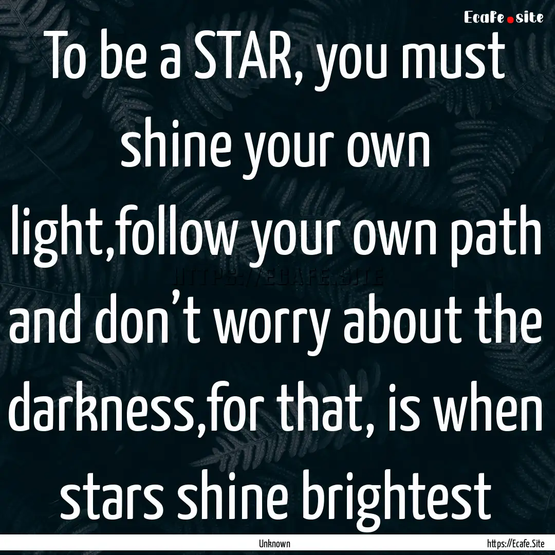 To be a STAR, you must shine your own light,follow.... : Quote by Unknown