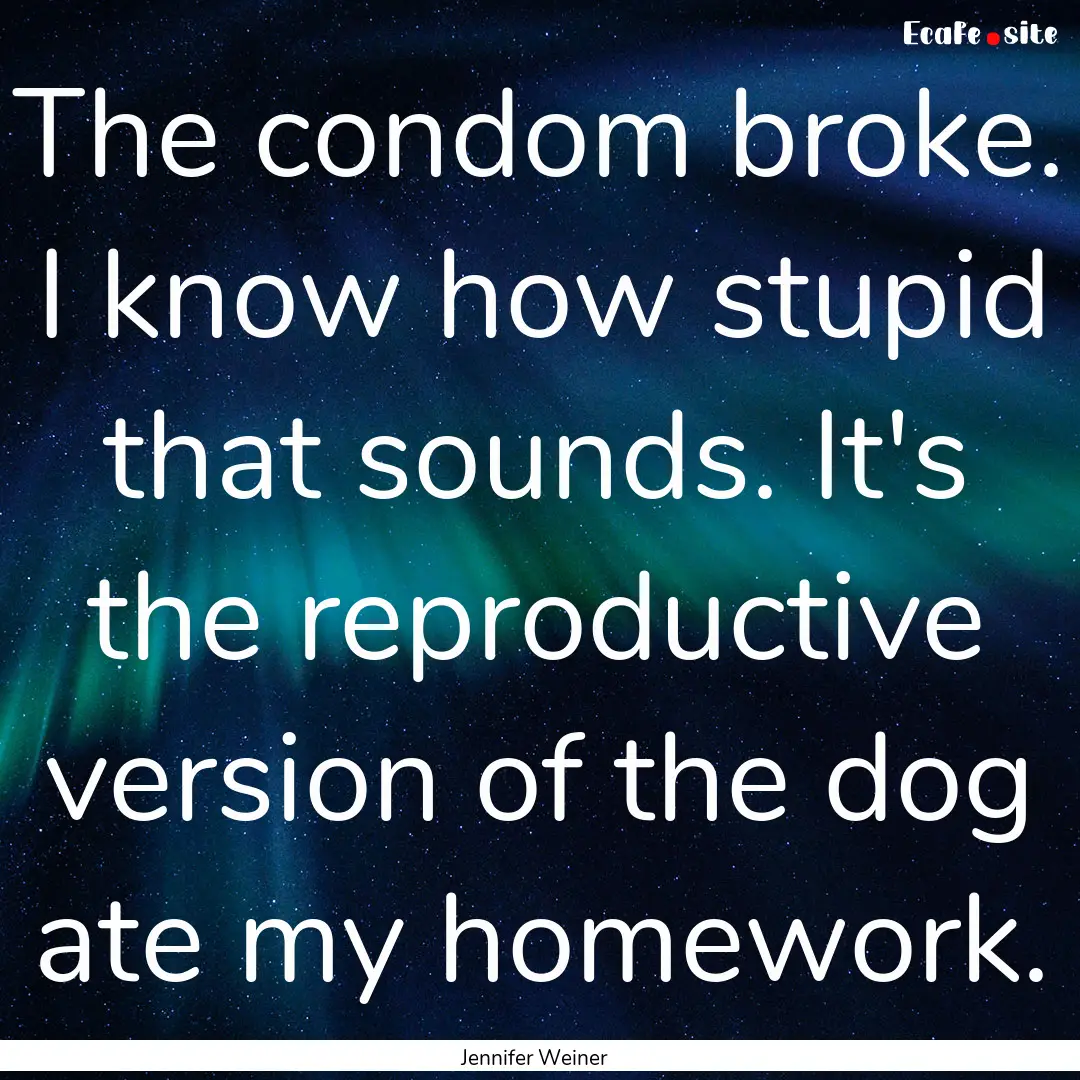 The condom broke. I know how stupid that.... : Quote by Jennifer Weiner