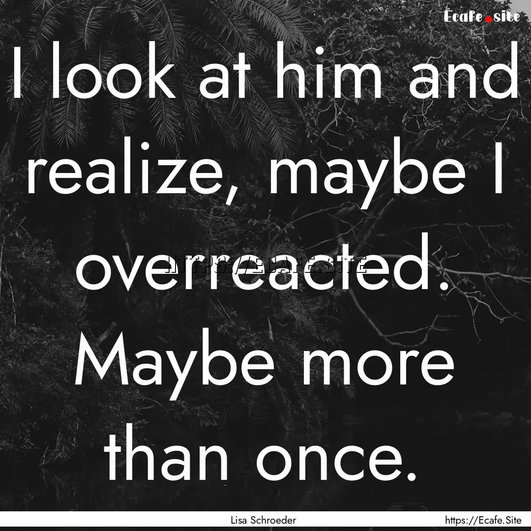 I look at him and realize, maybe I overreacted..... : Quote by Lisa Schroeder