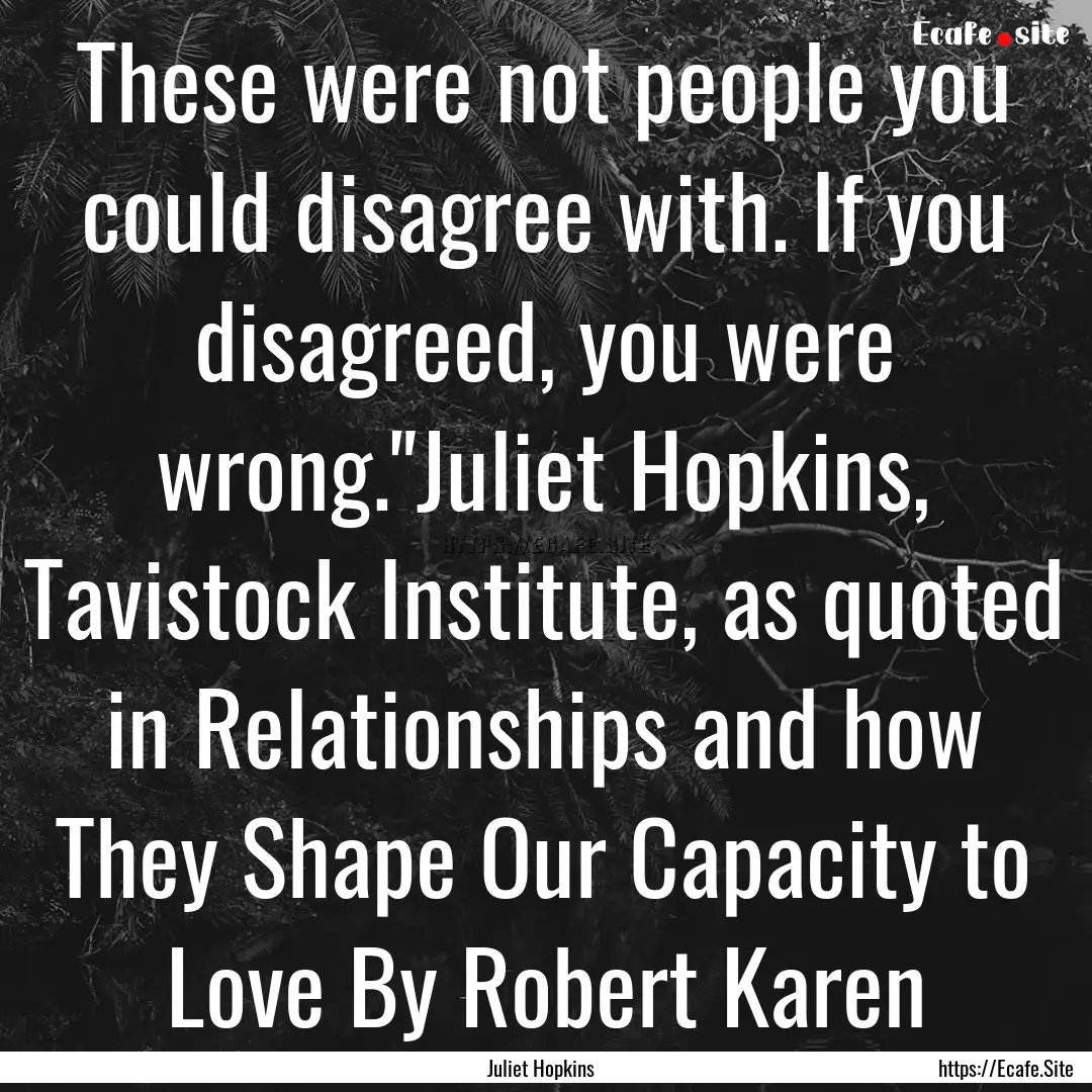 These were not people you could disagree.... : Quote by Juliet Hopkins