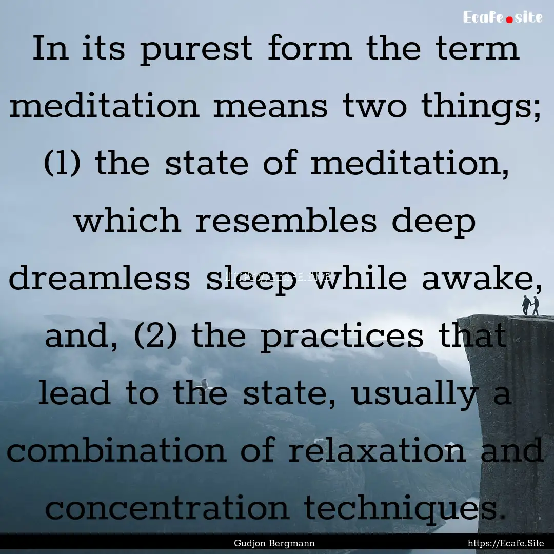 In its purest form the term meditation means.... : Quote by Gudjon Bergmann