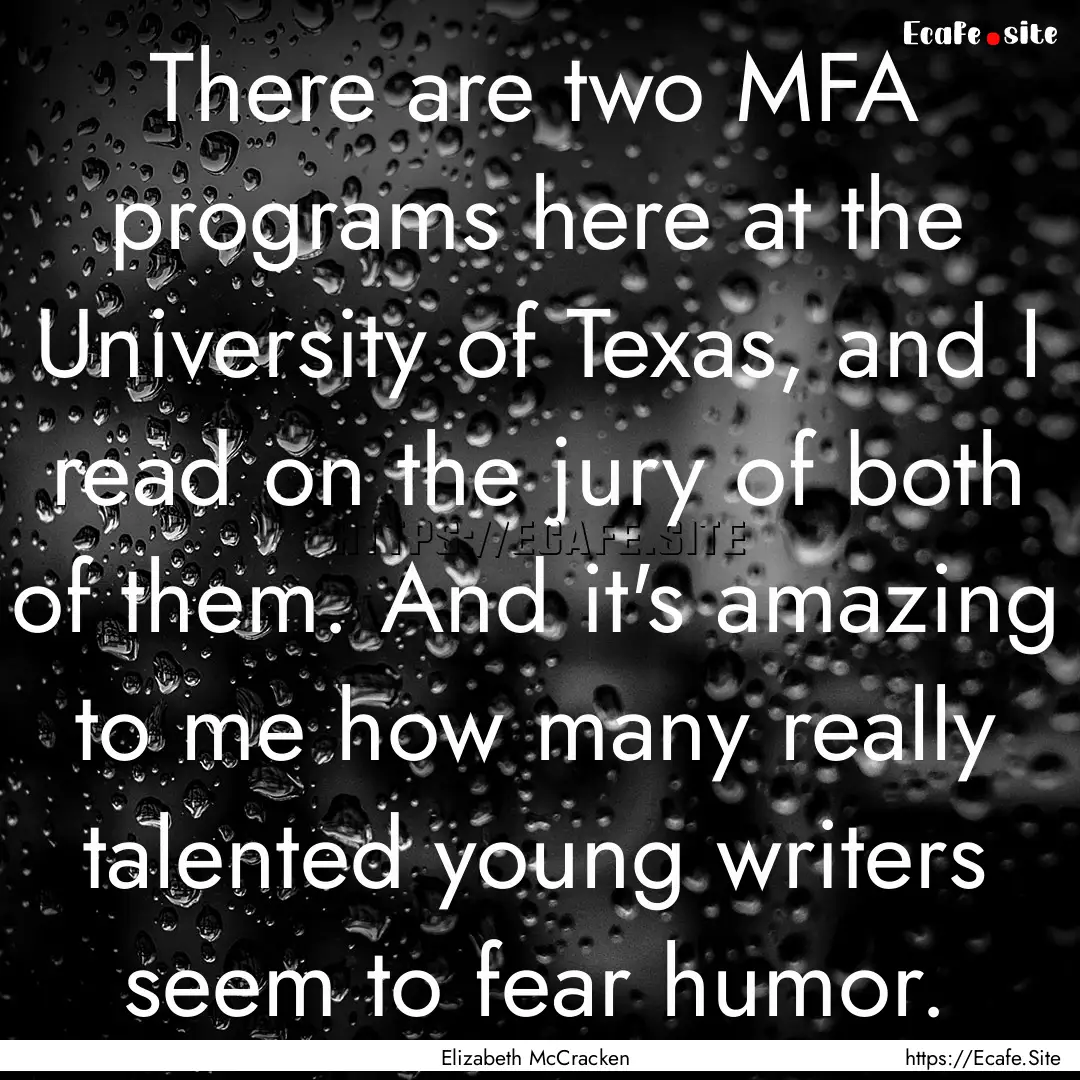 There are two MFA programs here at the University.... : Quote by Elizabeth McCracken