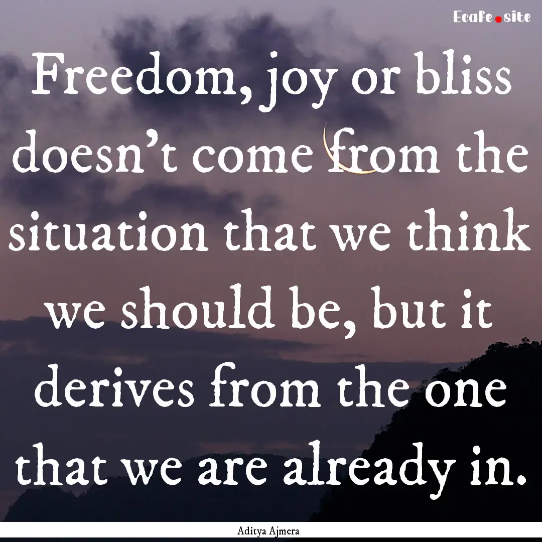 Freedom, joy or bliss doesn't come from the.... : Quote by Aditya Ajmera