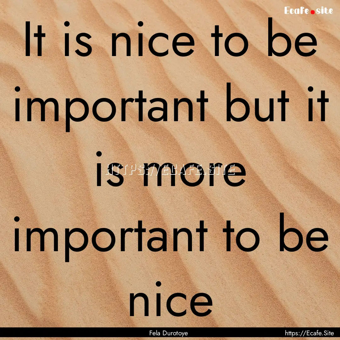 It is nice to be important but it is more.... : Quote by Fela Durotoye