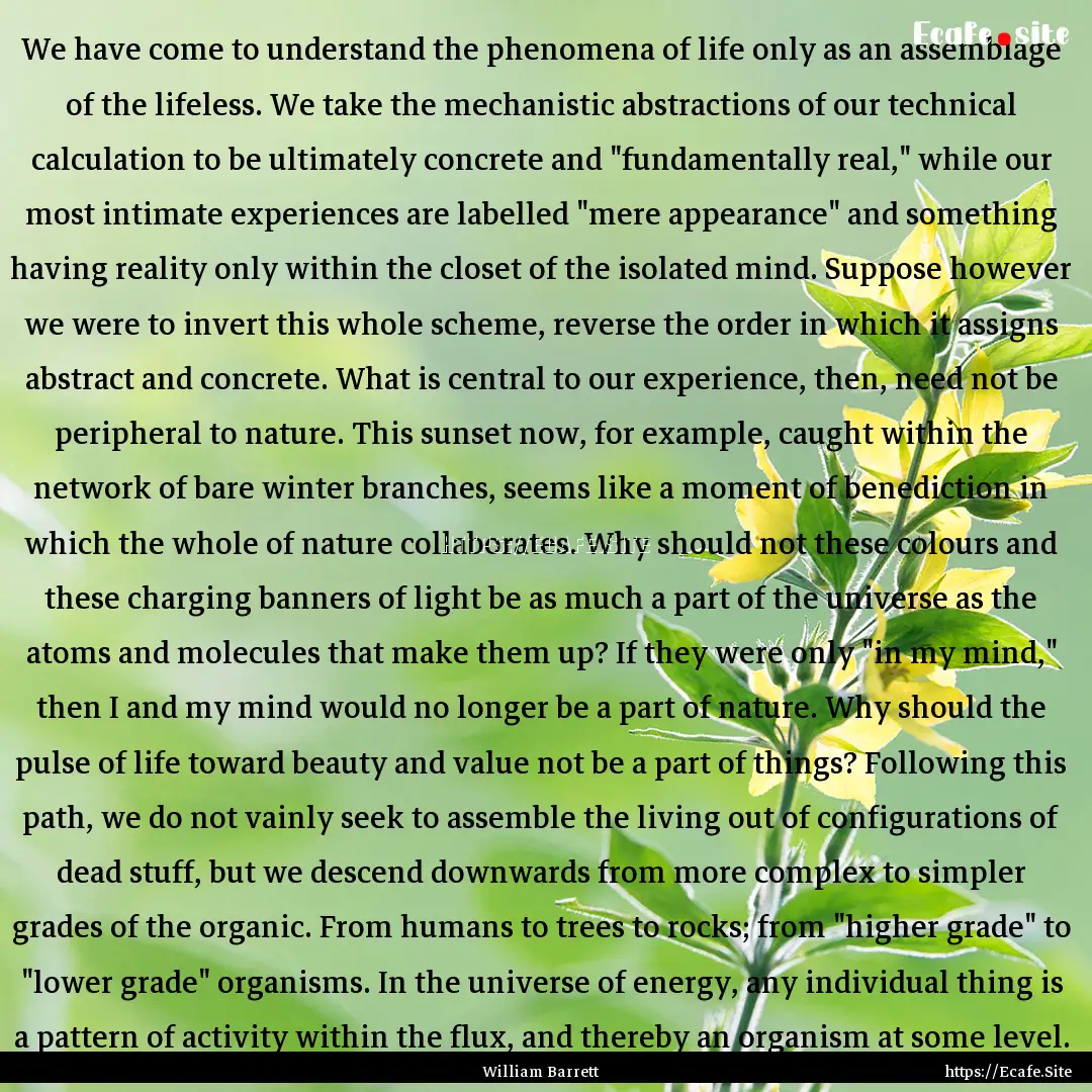 We have come to understand the phenomena.... : Quote by William Barrett