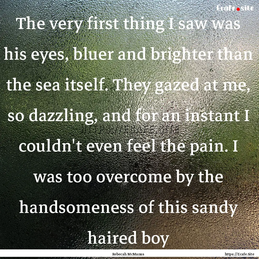 The very first thing I saw was his eyes,.... : Quote by Rebecah McManus